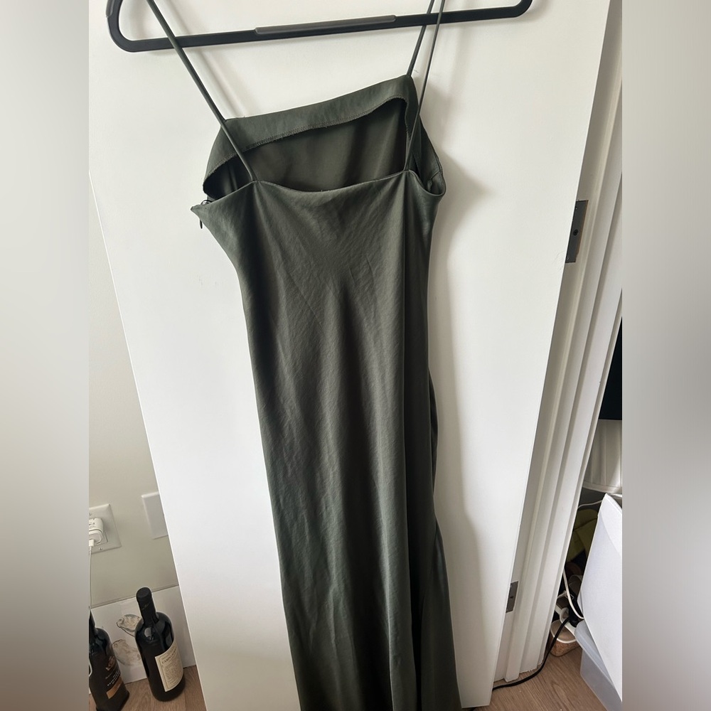 Zara maxi olive green satin dress with ruched side. worn once